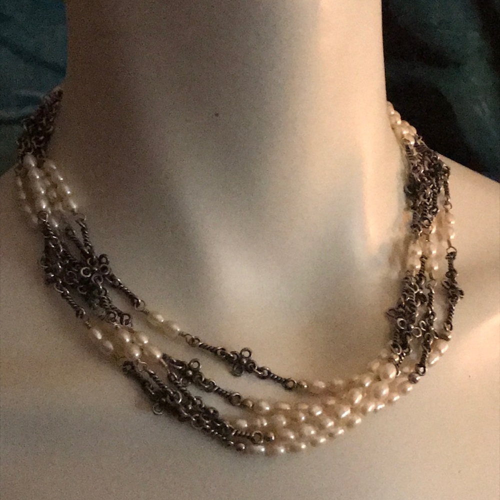 Spectacular oxidized sterling & FW pearl necklace